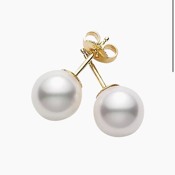 Mikimoto 18K Yellow Gold & 5MM White Cultured Pearl Stud Earrings - Picture 2 of 6